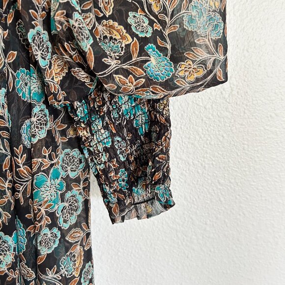 Misa Los Angeles Dress XS Black Blue Floral Mini Puff Sleeve Chiffon Boho - Picture 4 of 12